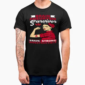 Brain Aneurysm Survivor Brave Strong Awareness Graphic T-Shirt