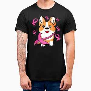 Cute Corgi Puppy Dog Breast Cancer Awareness Pink Ribbon T-Shirt