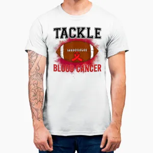 Football Tackle Blood Cancer Awareness Men Women Red Ribbon T-Shirt