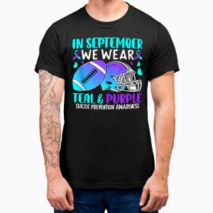 In September We Wear Teal Purple Ribbon Tackle Football T-Shirt