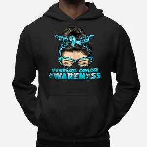 Ovarian Cancer Awareness Messy Bun Hoodie