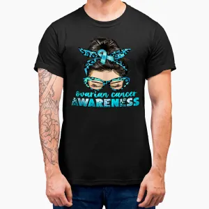 Ovarian Cancer Awareness Messy Bun T-Shirt